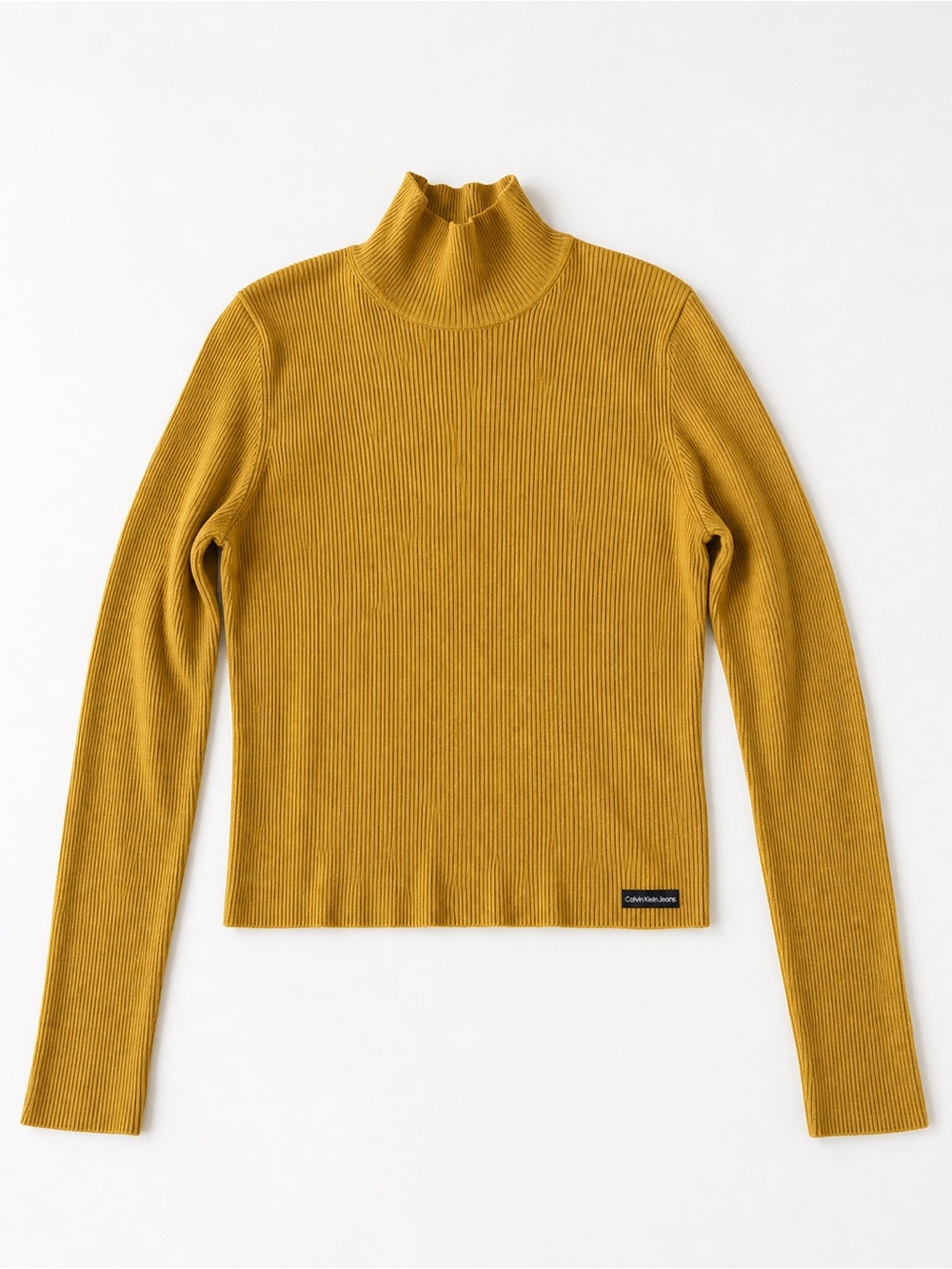 Calvin Klein Jeans Ribbed Mock Neck Top in Mustard